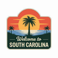 Fototapeta premium Welcome to South Carolina Retro Sunset Badge