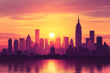 Fototapeta premium Silhouette of a city skyline at sunset