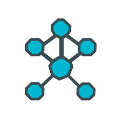Network diagram displays connected teal nodes on white background