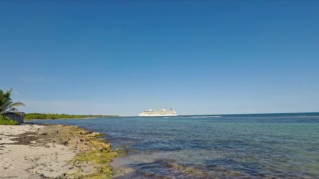 Cruise ship sailing near the coast of mahahual, mexico