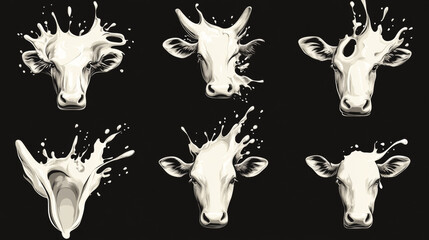 Fresh milk symbols and emblems or logo with splashes for beverage design