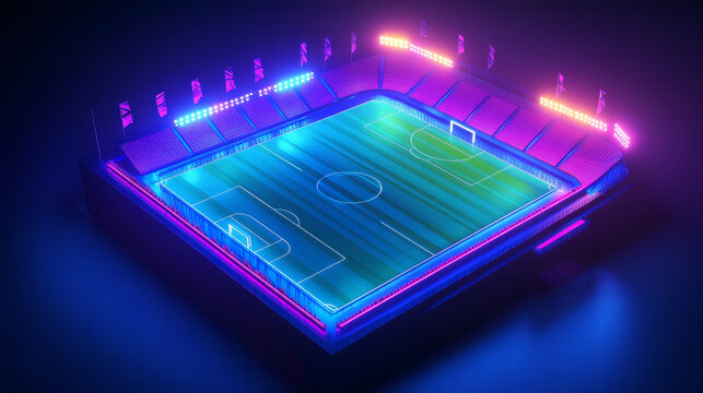 Sport stadium or arena vector isolated icons set. Futuristic or modern linear sport stadium design with lamps and flag poles. Sporting field symbols or badges of playfield for soccer or football game