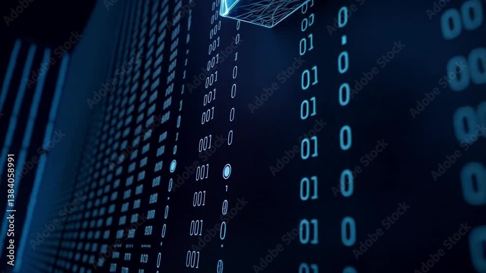 Poster Digital padlock over binary code background representing data security and cyber protection concept