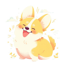 Obraz premium Joyful corgi with wagging tail pastel color palette digital artwork cheerful environment playful concept