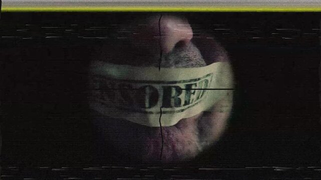Man with Censored freedom tape over the mouth glitch effect