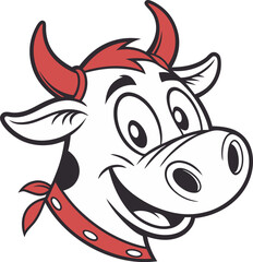 vector cartoon cow head logo mascot on white