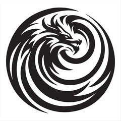 Fierce Tribal Dragon Circular Tattoo Design – Black & White Vector Illustration