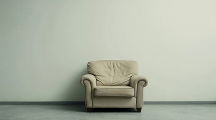 The interior has a armchair on empty white wall background,3D rendering