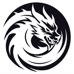 Fierce Tribal Dragon Circular Tattoo Design – Black & White Vector Illustration