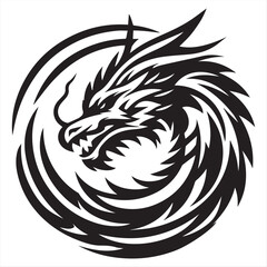 Fierce Tribal Dragon Circular Tattoo Design – Black & White Vector Illustration