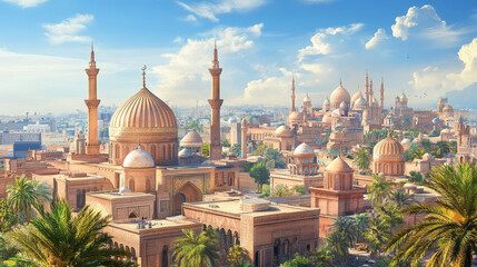 Fototapeta premium Set of muslim cities silhouettes for architecture or historical design. Jpeg version also available in gallery