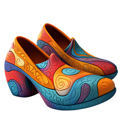 Artistic Wedge Shoes with Embossed Designs Isolated on Transparent Background