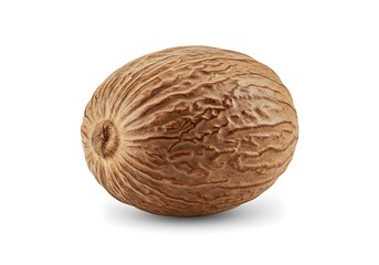 Obraz premium A single nutmeg seed with detailed texture on a white background.