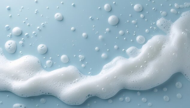 Espuma blanca con forma abstracta sobre fondo azul.