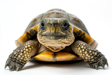 Obraz premium Close-up of a yellow-footed tortoise, showcasing its intricate shell patterns and captivating gaze.