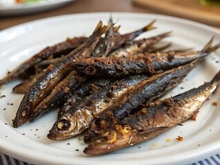 Grilled sardines with lemon.