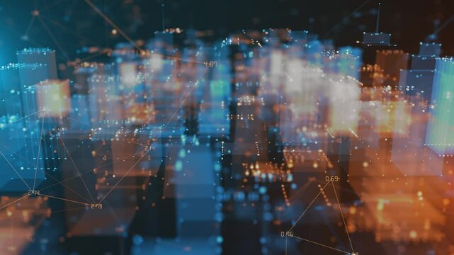 Digital City Simulation Network Data Fly Over - Animation