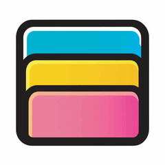 Layered cards stack abstractly in a colorful graphic design context