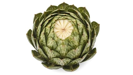 Obraz premium Fresh whole artichoke with vibrant green leaves and a revealing heart elegantly displayed on a clean white backdrop
