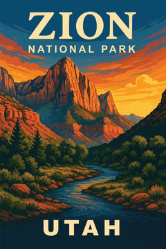 zion national park vector illustration