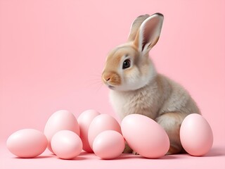 Adorable Easter Bunny with Pink Eggs A Springtime Delight