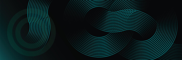 Modern dark blue abstract horizontal banner background with glowing geometric lines.Suitable for covers, brochures, presentations, flyers. vector.