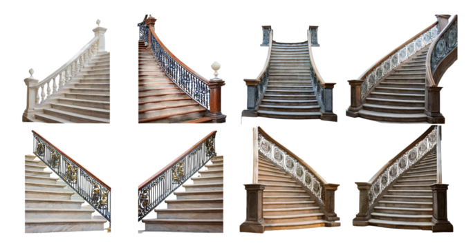 Elegant Marble Staircases with Unique Designs and Artistic Details, isolated on transparent background - Powered by Adobe