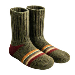 Woolen Socks with Striped Patterns Isolated on Transparent Background
