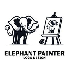 Elephant Painter Vector Logo Design