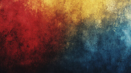 Abstract noise texture background with a vibrant gradient of red, orange, yellow, and blue. A grainy, dark shape on a black banner, ideal for modern poster cover and header designs.

