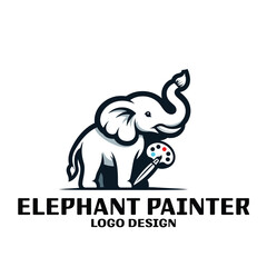 Elephant Painter Vector Logo Design