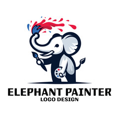 Elephant Painter Vector Logo Design