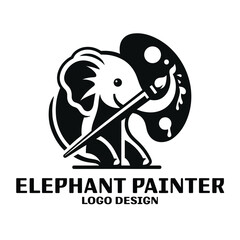 Elephant Painter Vector Logo Design