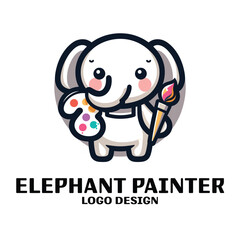 Elephant Painter Vector Logo Design
