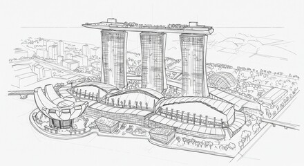 Line Drawing of the Singapore Marina Bay Sands