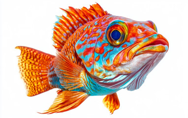 Fototapeta premium Vibrant Fish Head Representing Leadership Isolated On White Background.