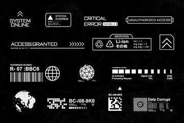 Futuristic streetwear cyberpunk interface element technology graphic vector design template