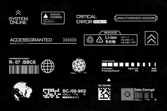 Futuristic streetwear cyberpunk interface element technology graphic vector design template