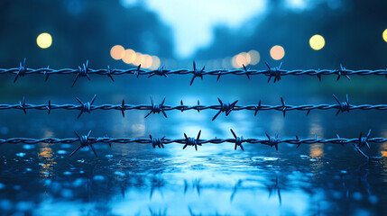
A close-up view of classic barbed wire, symbolizing barriers, restrictions, and protection in modern contexts, evoking feelings of division, defense, and industrial strength.

