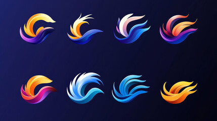 Obraz premium Wave symbols set for design isolated on white background, such emblem or logo template. Jpeg version also available in gallery