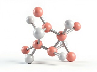 Obraz premium 3D Molecular Structure with Coral Pink Atoms on White Background – Modern Scientific Illustration
