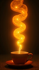 "Orange peel coffee's citrus smoke spirals gold with steam, forming glowing lattice patterns. Each cell holds sunbursts fading as aroma mellows."