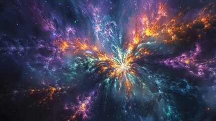 Vibrant cosmic nebula with swirling, fiery colors and intricate details.