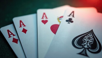 Playing cards arranged in a neat ace sequence , design, luck, chance