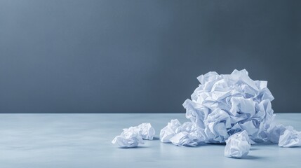 Crumpled Paper Balls on a Calm Table Surface Against a Soft Gray Background