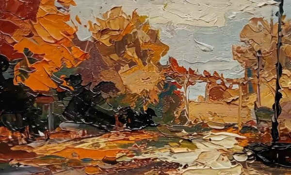 Autumn Landscape Oil Painting with Impasto Technique Warm Colors