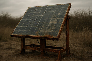 風で傾いた太陽光パネル