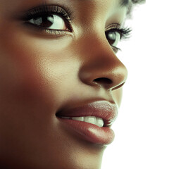 A Woman with Affectionate Smile Eyes Soft and Flower in Hair Isolated on Transparent Background