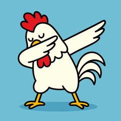 Funny Cartoon Rooster Dabbing – Flat Vector Illustration