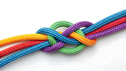 colorful ropes connected by a knot in white